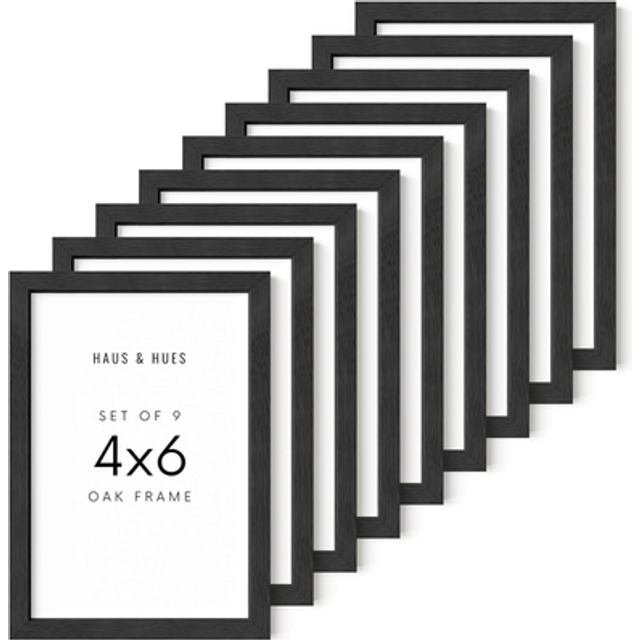 HAUS AND HUES Solid Oak 4x6 Black Photo Frame for Wall or Tabletop Set of 94x6 Frame Black  4 by 6 Picture Frame  Wall Frame 4x