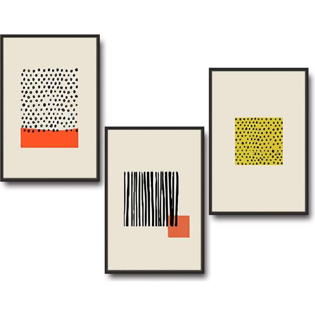IDEA4WALL Framed Wall Art Print Set Black Dot  Line Color Block Squares Abstract Patterns Digital Art Pop Art Bohemian Colorful