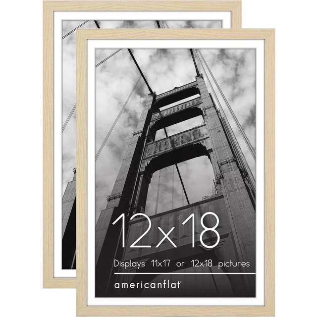 Americanflat 12x18 Poster Frame with Polished Plexiglass - Set of 2 - Use as 11x17 Frame with Mat or 12x18 Frame Without Mat - Galleria Collection - G