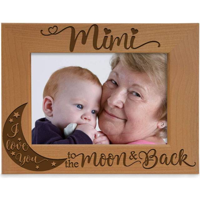KATE POSH  Mimi I Love You to The Moon and Back Engraved Natural Wood Picture Frame  Grandparents Day Gifts  Grandma Gifts  fo