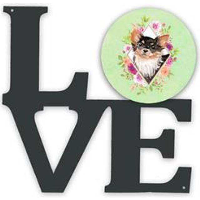 """""Caroline's Treasures Longhaired Chihuahua Green Flowers Metal Artwork Love wall-decor  Multicolor"""""