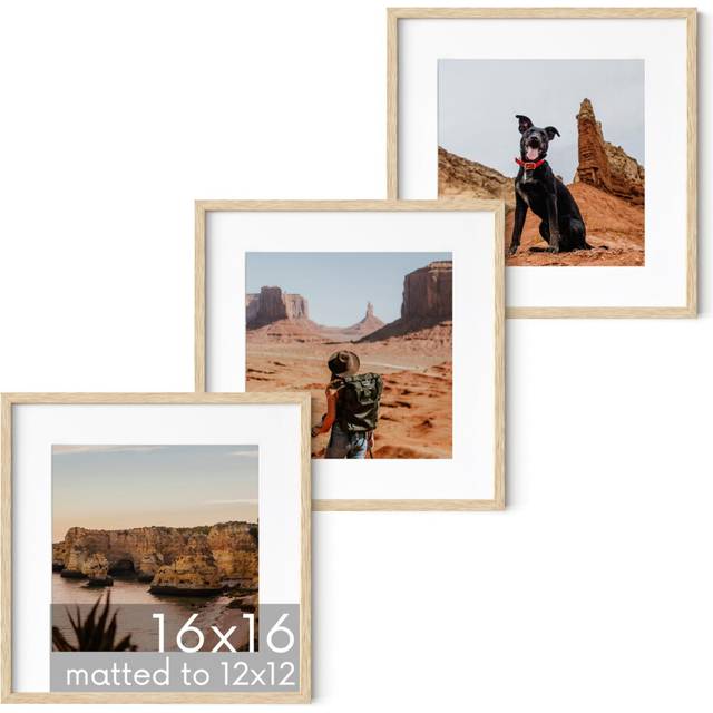 HAUS AND HUES Solid Oak Wood 16   x16    Picture Frames Matted to 12   x12    Set of 3  Beige Square Frames 16x16  16 x 16 Prin