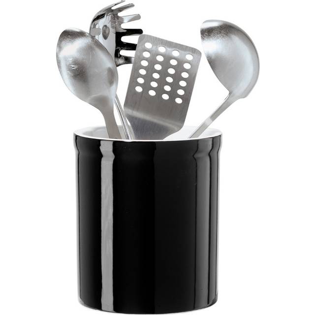 OggI ceramic Kitchen Utensil Holder- Utensil Holder for countertop, Utensil crock, Kitchen Organizer, Kitchen Decor, Black Kitchen Accessories, 6 x 7,
