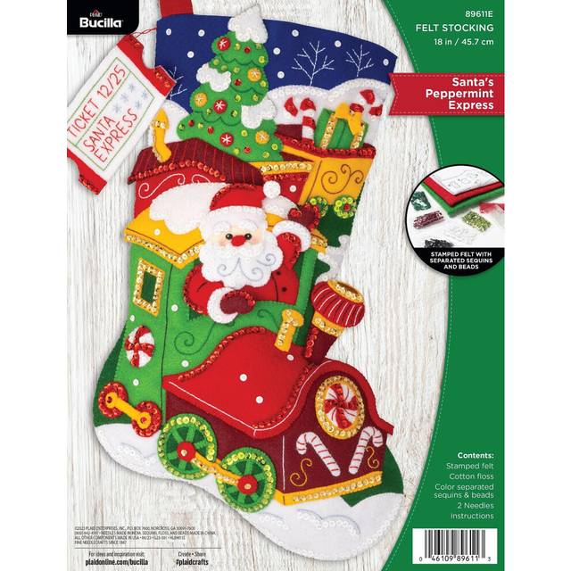 Bucilla  Santas Peppermint Express  Felt Applique 18 Stocking Making Kit  Perfect for DIY Arts and Crafts  89611E