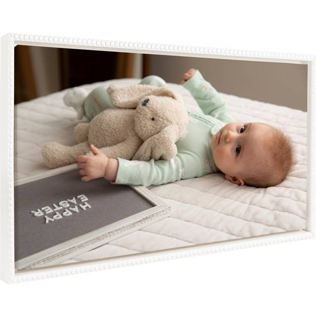 Kate and Laurel Custom Printed Framed Canvas Wall Art  26.5x14 Beaded White  Sylvie Personal Canvas Print with Your Photos for Bedroom or Gallery Wall