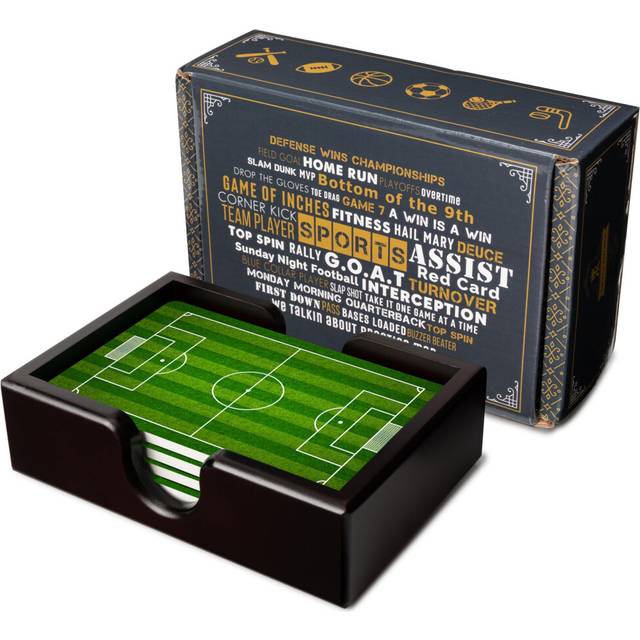 Soccer Field Ceramic Coasters with Holder. Absorbent Coaster for Drinks Coaster Set Table Coaster. Gift for Men Football Decorations Party Favors