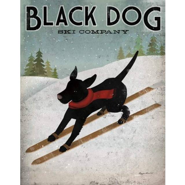 Picture Peddler Black Dog Ski Ryan Fowler Skiing Labrador Pets Animals Print Poster 12x12