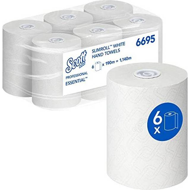 Essential Slimroll Rolled Hand Towels 6695 Rolled Paper Towels 6 x 190m White Paper Towel Rolls 1140m total