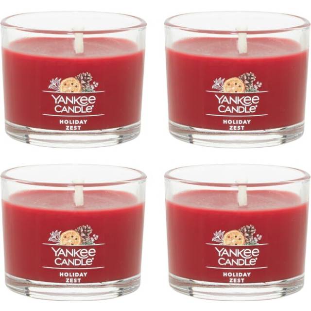 Yankee Candle Signature Votive Mini Candle Jar Holiday Zest Scent Natural Soy Wax Blend Candle with Natural Fiber Wick 1.3 OZ Glass Jar Pack of 4
