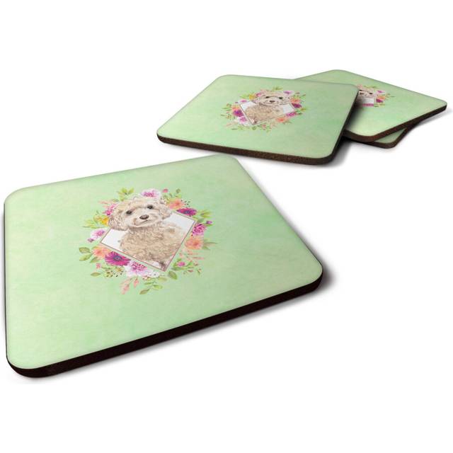 """""Caroline's Treasures CK4406FC Champagne Cockapoo Green Flowers Foam Set of 4 coasters  Multicolor"""""