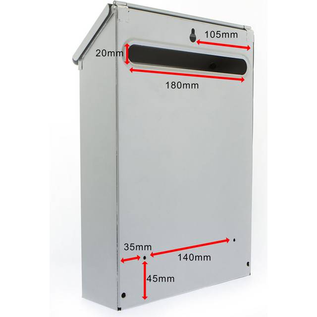 Burg-Wachter Silver Avon Rear Entry Wall Mounted Galvanised Steel Lockable Weatherproof Post Box - 21x30x7cm - 7 x 21 x 30cm
