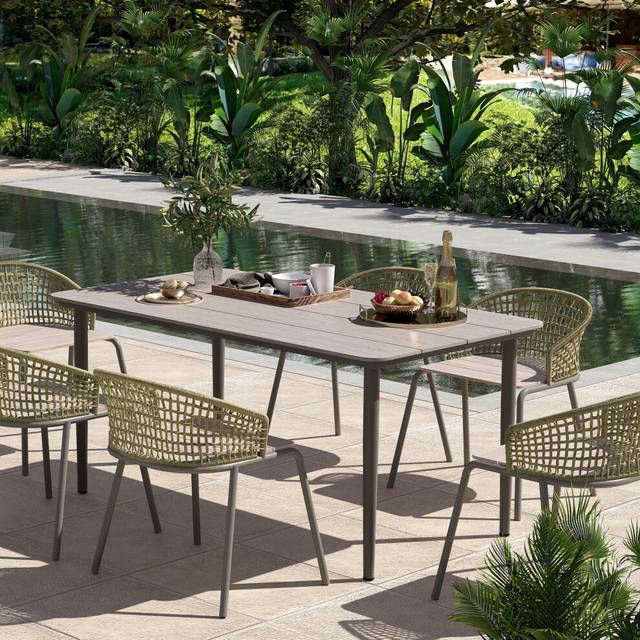 Outsunny Garden Table with Rust Resistant Metal Frame, Light Grey, Grey
