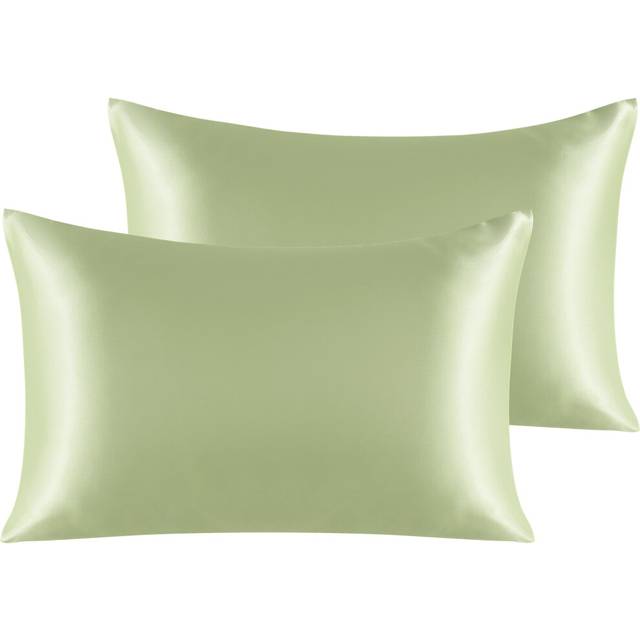 NTBAY 2 Pack Satin Queen Pillowcases for Hair and Skin Luxurious and Silky Pillow Cases with Envelope Closure 20x30 Inches Sage Green