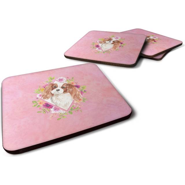 """""Caroline's Treasures CK4248FC Blenheim Cavalier Spaniel Pink Flowers Foam Set of 4 coasters  Multicolor"""""