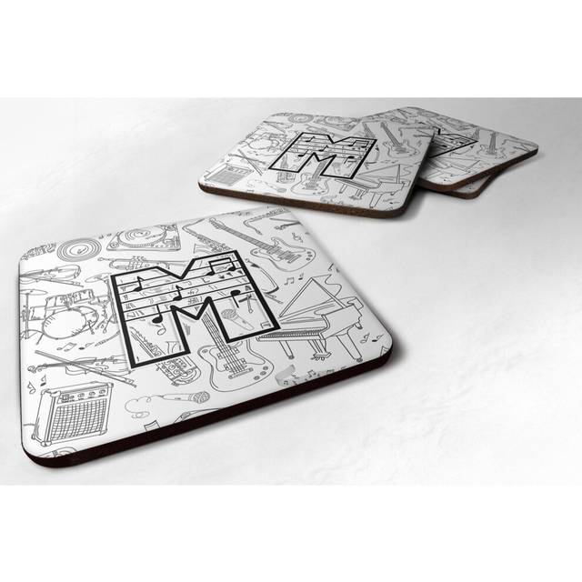 """""Caroline's Treasures CJ2007-MFC Letter M Musical Note Letters Foam Coasters (Set of 4)  3.5""""""""  Multicolor"""""