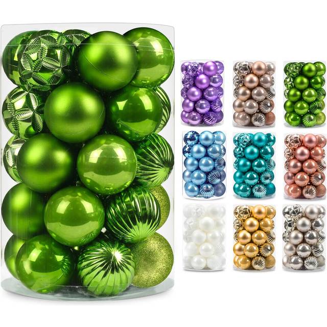 AMS 2.36''/60mm 34ct Christmas Ball Large Ornaments Party Decorations Shatterproof Festival Pendant Hangings for Xmas Tree Decor 60mm,Green