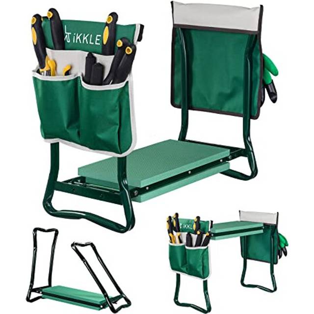 Garden Folding Kneeler Seat, Portable Garden Kneeler for Gardening, Multi Gardening Stool with EVA Foam Pad and 2 Tool Pouches, Gardening Kneeling