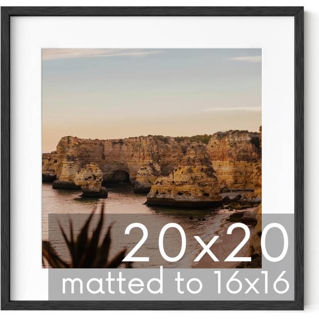 HAUS AND HUES Solid Oak 20   x20    Picture Frame Matted to 16   x16     20 by 20 Black Picture Frames  20 x 20 Square Picture