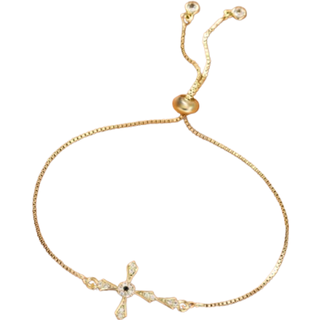 1 st Mode Cubic Zirconia Cross Decor Armband för kvinnor för gåva - Gult guld (En-Storlek)