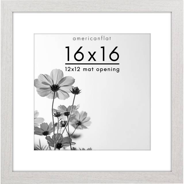 Americanflat 16x16 Picture Frame with Polished Plexiglass - Use as 12x12 Frame with Mat or 16x16 Frame Without Mat - Hudson Collection - Wid