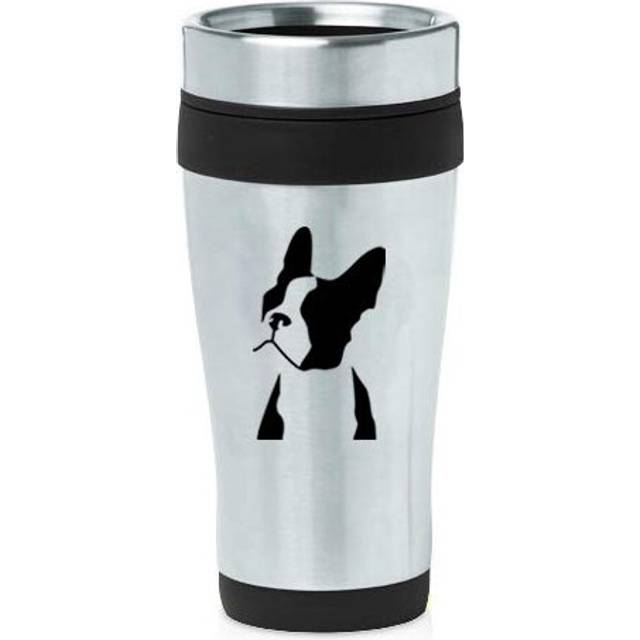 16 oz Insulated Stainless Steel Travel Mug Boston Terrier Face Black