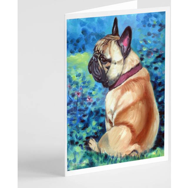 Fawn French Bulldog in Flowers Greeting Cards and Envelopes Pack of 8