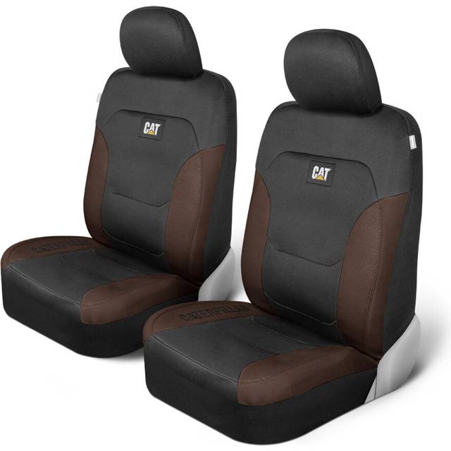 Cat Flexfit Automotive Seat Covers for Cars Trucks and SUVs Set of 2 - Black Car Seat Covers for Front Seats  Truck Seat Protectors with Brown Honeyco