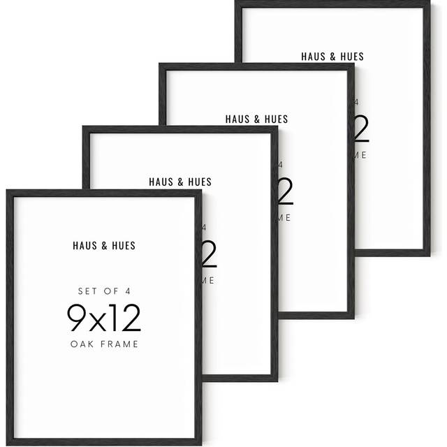 Haus and Hues Set of 4 9x12 Picture Frame  9 x 12 Picture Frame Collages for Wall  Black Photo Frames Wooden Picture Frame Sets