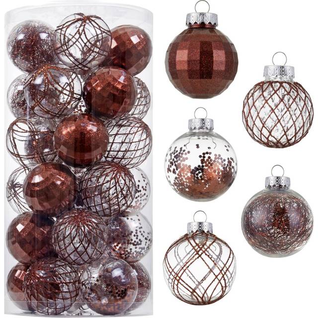 "30ct Christmas Ball Ornaments-60mm/2.36"" Shatterproof Clear Plastic Xmas Balls Baubles Set with Stuffed Delicate Sparkling, Hanging Christmas Tree Dec"