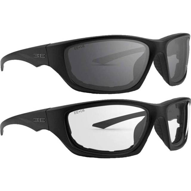 2 Pair Epoch Foam-3 Padded Motorcycle Sunglasses Black Frames 1 with Smoke Lens  1 with Clear Lens