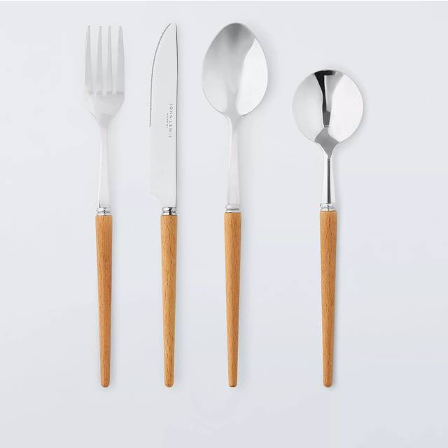 John Lewis Stainless Steel Cutlery Set with Beech Wood Handles, 16 Piece/4 Place Settings