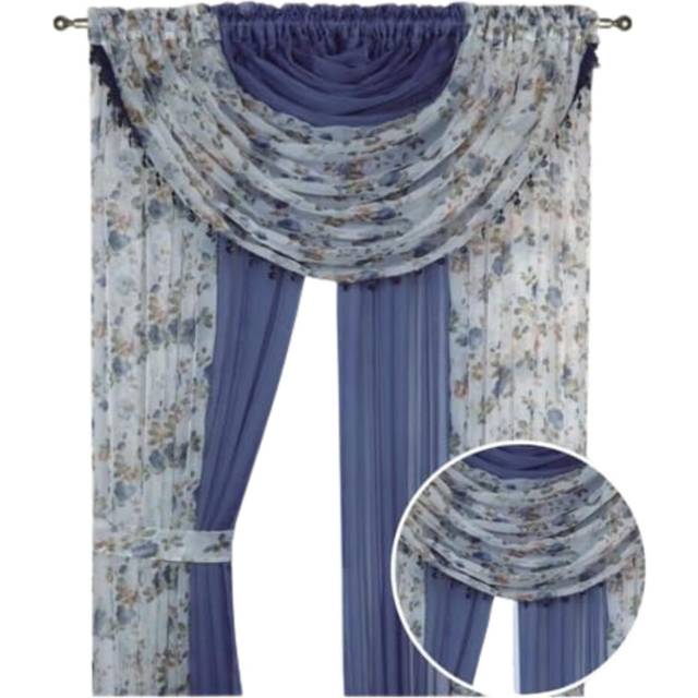 "Sapphire Home Floral Sheer Curtains - 4 Panels Set with Valance  95"""" Long  Light Filtering Privacy Voile Window Curtains for Living Room  Bedroom  Ki"