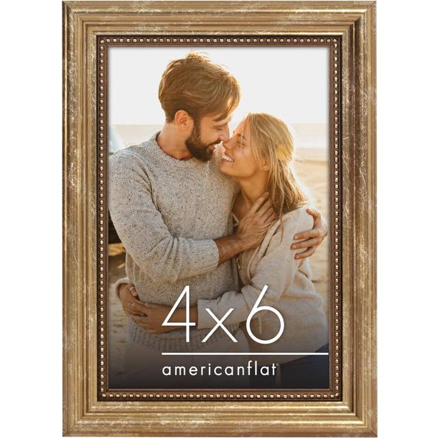 Americanflat Vintage Frames  4x6 Picture Frame with Elegant Beaded Accents and ShatterResistant Glass  Antique Style Frames for Tabletop and Wall  Gol