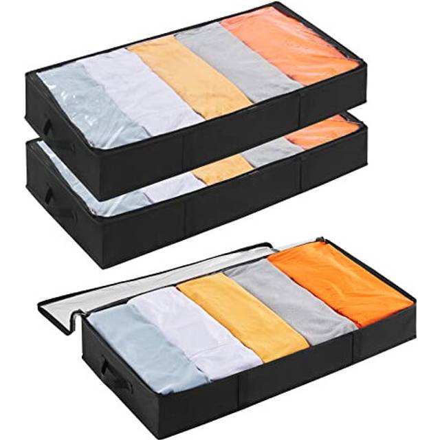 Lifewit 3 Pack UnderBed Storage Bags with Lid, Clothes Storage Boxes Foldable Under bed Storage Organizer with Reinforced Handle Thick Fabric Clear