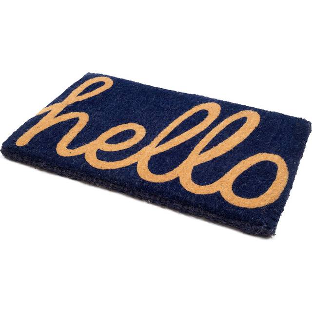 Fab Habitat Extra Thick Doormat  Handwoven  Durable  Natural Coir  Entryway  Front Door  Porch  Patio  Cursive Hello Blue 1