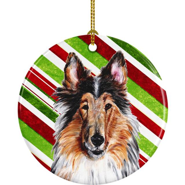 Collie Candy Cane Christmas Ceramic Ornament SC9790CO1
