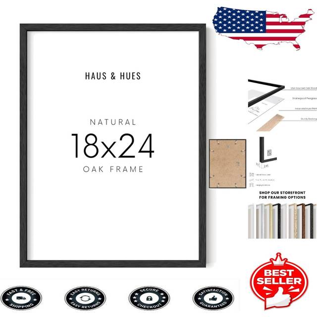 HAUS AND HUES Natural Black Oak 18 x 24 Picture Frame  18x24 Poster Frame Black  18 by 24 Frame  18 x 24 Wooden Frame  18 x 24