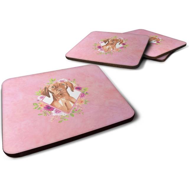 """""Caroline's Treasures CK4232FC Vizsla Pink Flowers Foam Set of 4 coasters  Multicolor"""""