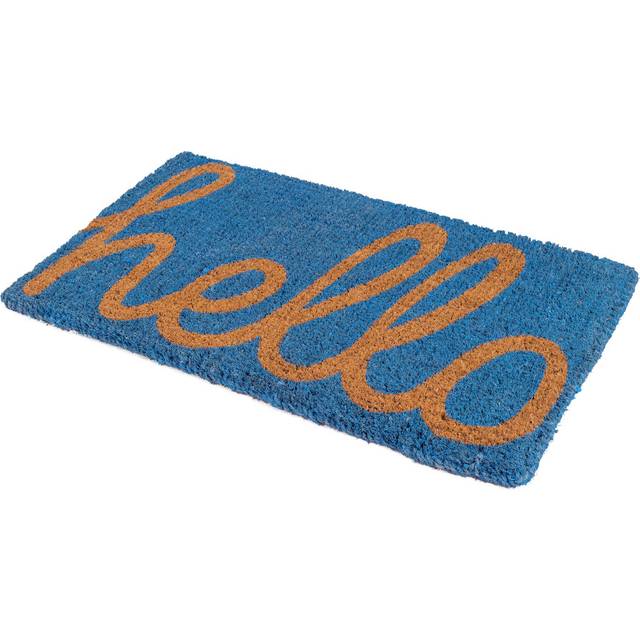 Fab Habitat Extra Thick Doormat  Handwoven  Durable  Natural Coir  Entryway  Front Door  Porch  Patio  Cursive Hello Black