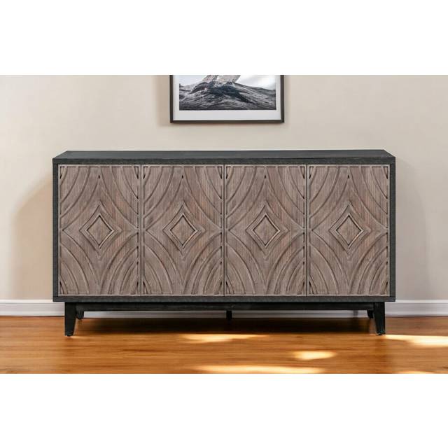 60 Charcoal and Brown Distressed Wood Sideboard with Four Doors