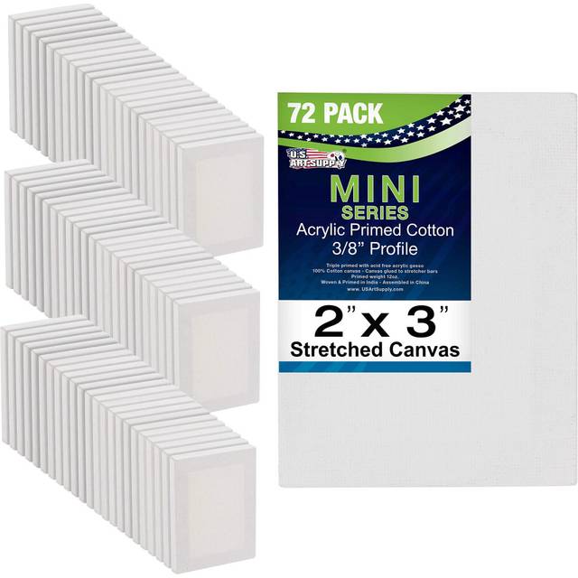 "U.S. Art Supply 2"""" x 3"""" Mini Professional Primed Stretched Canvas (6-Packs of 12 Mini Canvases) 72 Total - Ideal for Painting & Crafts"