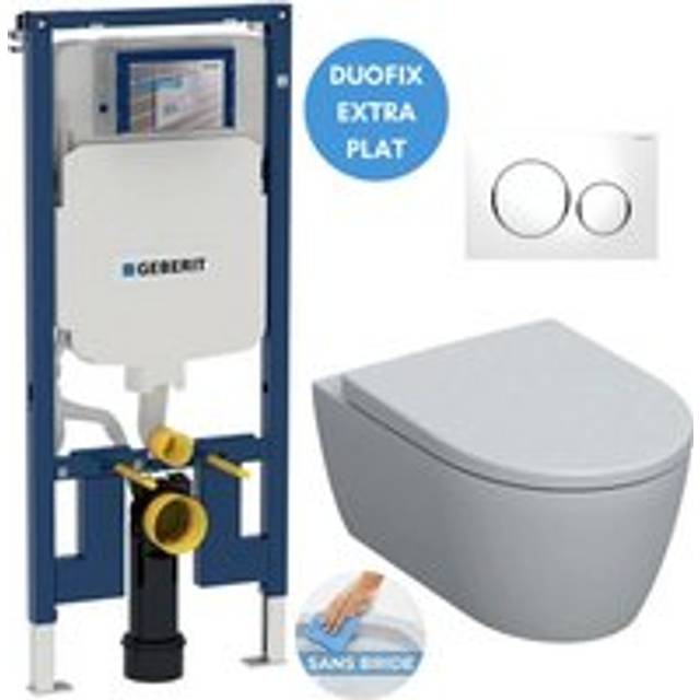 Geberit - Duofix extra-flat wc frame pack + iCon rimless wc + softclose seat + White plate (SLIM-iCon-C)