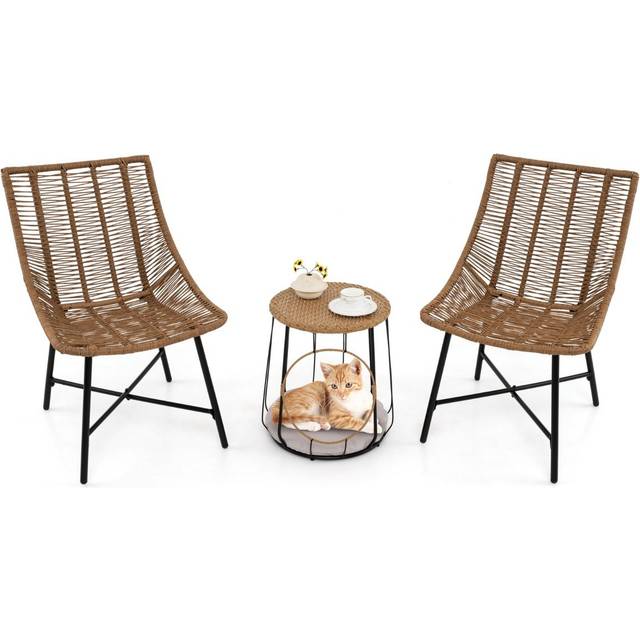 3 Piece Outdoor Furniture Set with Pet House-Light Brown