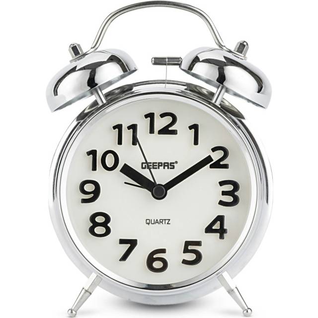 White Retro Bell Alarm Clock With Night Lamp