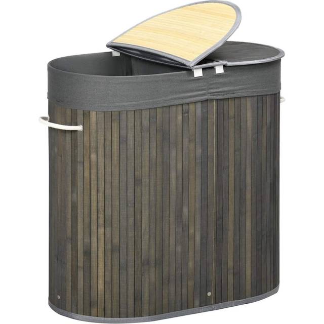 Tvättkorg i bambu med lock 100L tvättkorg med handtag, 2 avtagbara tvättpåsar, tvättsorterare Tvättlåda för tvättstuga, badrum,