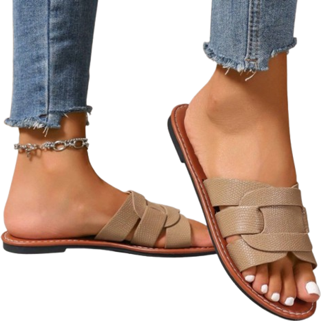 SHEIN Korean Style Casual Flat Slippers For Women, Summer Open Toe Woven Roman Sandals, Fashion Slip-On Slides For Beach, Vacation, Apartment Wear, Availabl
