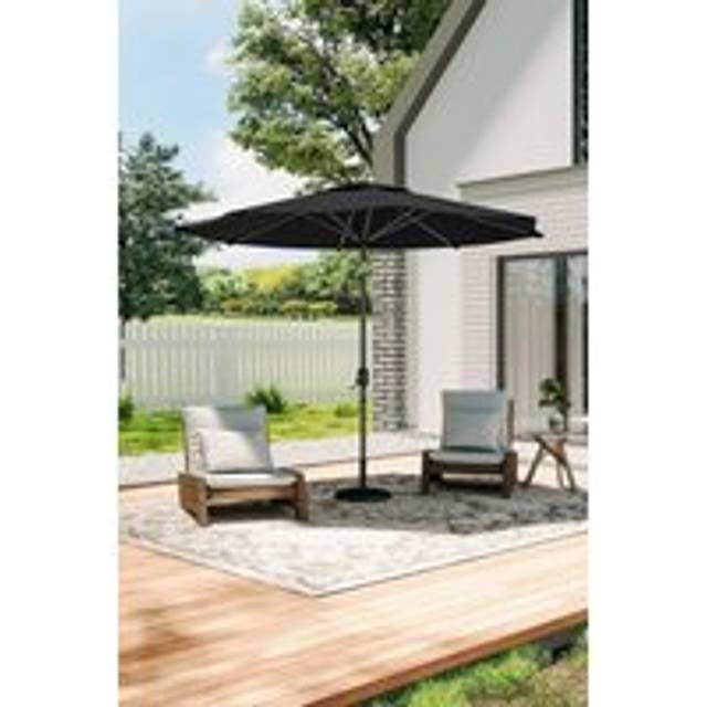 3M Rotating Parasol for Outdoor Sunshade and Rain with Floral-Pattern Base - Black - One Size