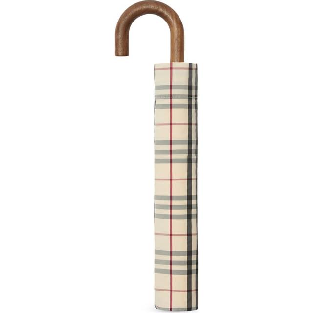 Burberry - Vintage-Check folding umbrella - unisex - Steel/Wood/Polyamide - One Size - Neutrals