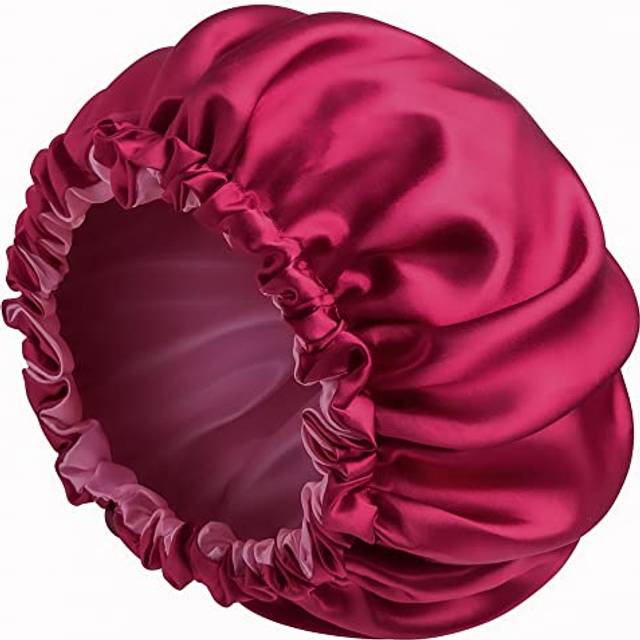 Satin Bonnet Silk Bonnet for curly Hair Bonnet Braid Bonnet for Sleeping Bonnets for Women Large Double-Layer Adjustable Wine Red