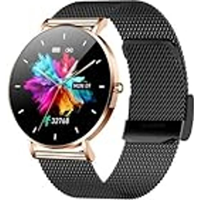 Ethelred T8 mode dam smartklocka AMOLED-skärm 6,8 mm ultratunn damarmband hälsoövervakning kvinnlig smartklocka (svart guld)